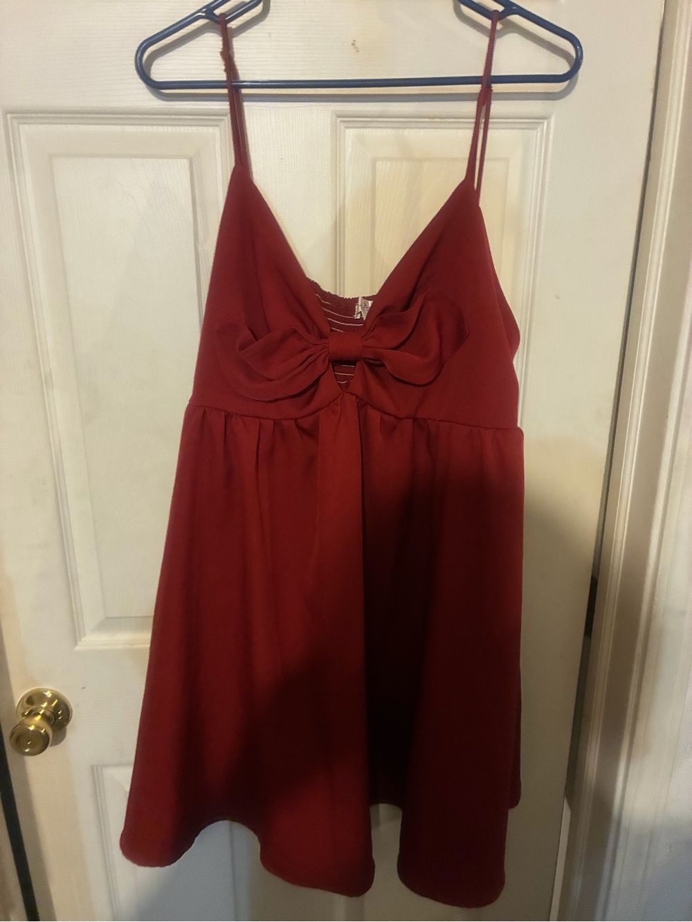 Bow-Front Red Satin Chemise with Spaghetti Straps